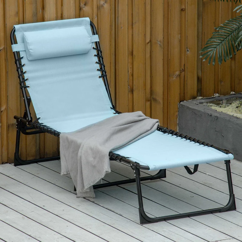 Outsunny Tumbona Plegable, Tumbona Jardín Exterior Reclinable 4 Posiciones con Reposacabezas y Marco de Acero, Carga 120 kg, para Terraza, Piscina, Playa, 189x58x30 cm, Verde Azulado