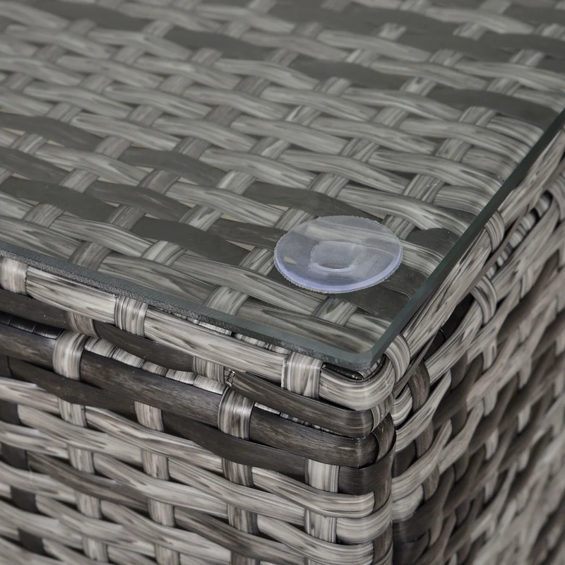 Outsunny Mesa de Jardín de Ratán Sintético Mesita Auxiliar con Vidrio Templado para Terraza Patio Balcón 85x50x39 cm Gris