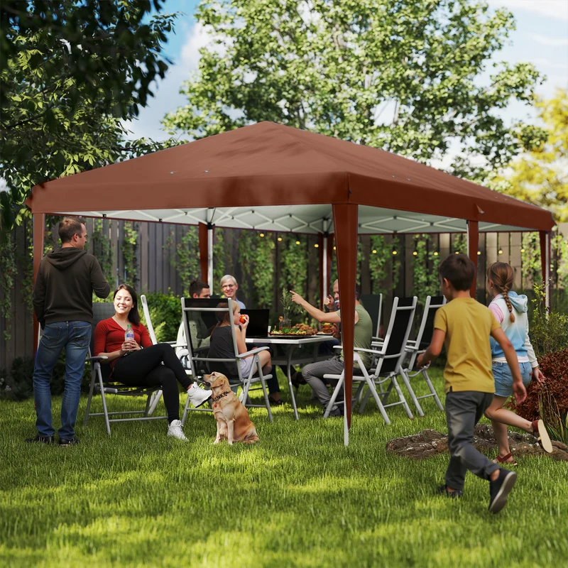 Outsunny Carpa Plegable Gazebo 6x3 m Pop-up, Cenador Plegable con Altura Ajustable en 3 Niveles Toldo Anti-UV y Bolsa de Transporte para Camping Fiestas Café