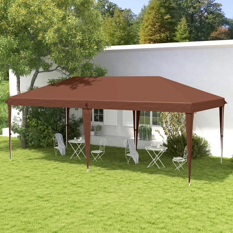 Outsunny Carpa Plegable Gazebo 6x3 m Pop-up, Cenador Plegable con Altura Ajustable en 3 Niveles Toldo Anti-UV y Bolsa de Transporte para Camping Fiestas Café