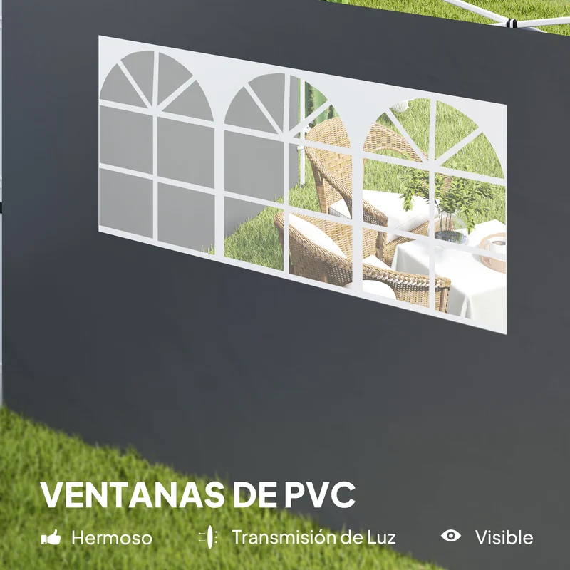 Outsunny 2 Paredes Laterales para Carpas de 3 x 3 m, 300x200 cm, Paredes Laterales de Repuesto para Cenador de Tela Oxford con Ventana, para Jardín, Exteriores, Fiestas, Gris Oscuro