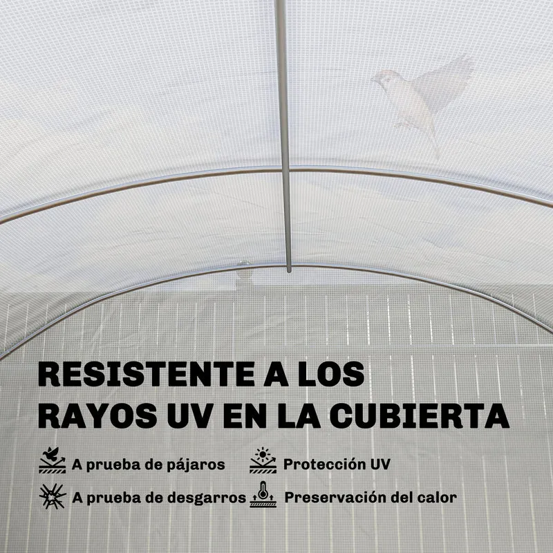 Outsunny Invernadero de Exterior 6x3x2 m, Invernadero de Túnel con 3 Puertas Enrollables, Ventanas de Malla, Cubierta PE 140g/m² Anti-UV y Marco de Acero Galvanizado, para Cultivos, Plantas, Blanco
