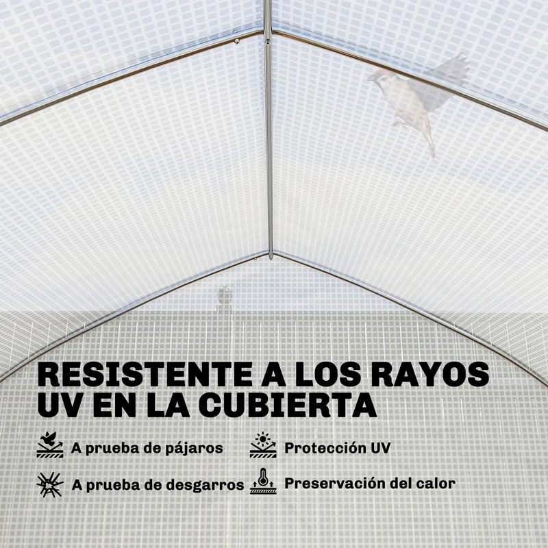 Outsunny Invernadero de Exterior, 6x3x2 m, Invernadero de Túnel con 8 Ventanas, Cubierta de PE, Anti-UV y Puerta Enrollable con Cremallera, Paredes Laterales con Malla, para Cultivos, Plantas, Blanco