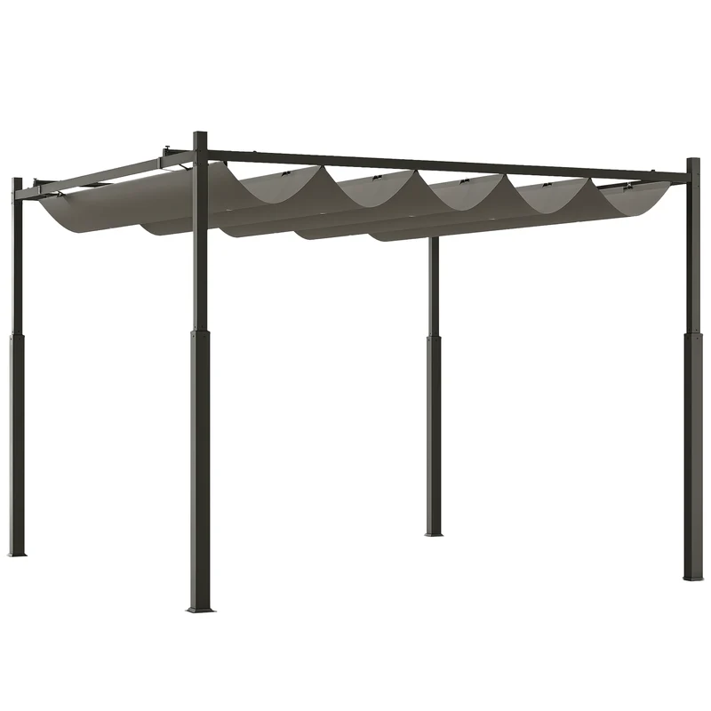 Outsunny Pérgola de Jardín 3x3 m con Techo Retráctil y Accesorio Magnético, Cenador de Jardín con Protección UV30+, Columnas Metálicas y Ganchos, Pabellón para Patio, Terraza, Exterior, Gris