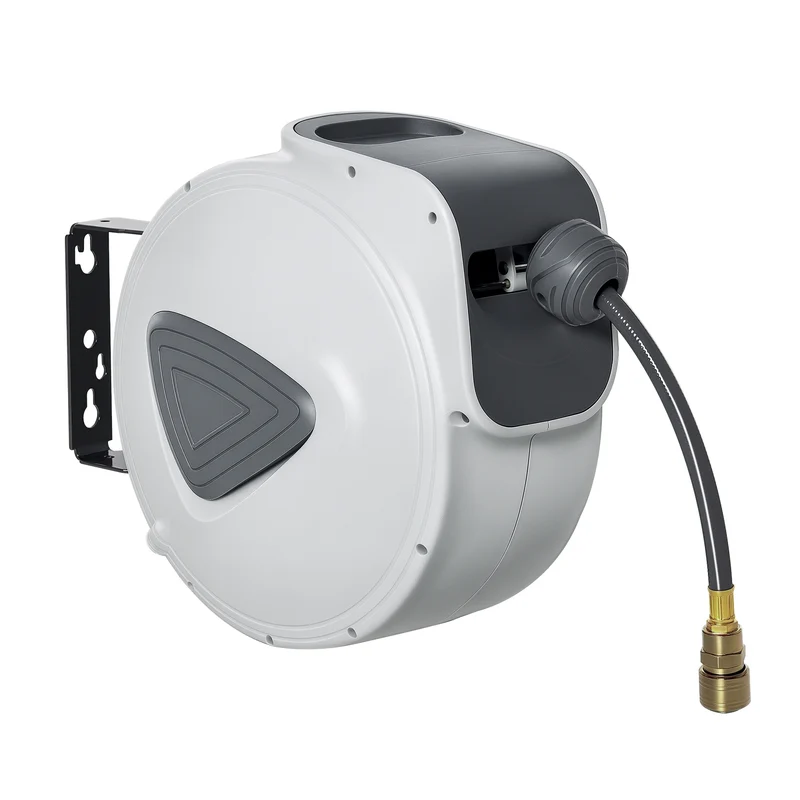 DURHAND Carrete de Manguera de Aire Comprimido Automático de 20 m Conector de 1/4'' BSP con Soporte para Pared Giratorio 180° Diámetro Interno 3/8'' (9,5x15 mm) Gris
