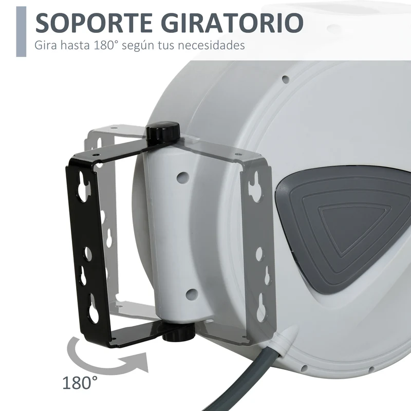 DURHAND Carrete de Manguera de Aire Comprimido Automático de 20 m Conector de 1/4'' BSP con Soporte para Pared Giratorio 180° Diámetro Interno 3/8'' (9,5x15 mm) Gris