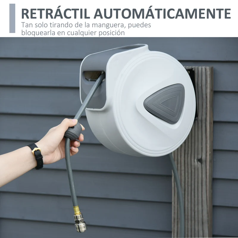 DURHAND Carrete de Manguera de Aire Comprimido Automático de 10 m Conector de 1/4'' BSP con Soporte para Pared Giratorio 180° Diámetro Interno 8x12 mm Gris