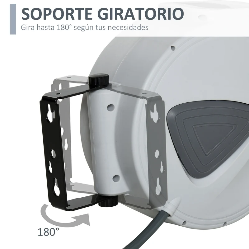 DURHAND Carrete de Manguera de Aire Comprimido Automático de 10 m Conector de 1/4'' BSP con Soporte para Pared Giratorio 180° Diámetro Interno 8x12 mm Gris