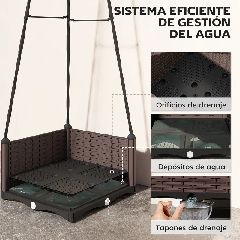 Outsunny Jardinera con Enrejado Metálico, Jardinera Exterior para Plantas Trepadoras, Maceta de PP con Orificios de Drenaje y Tapones, Macetero Elevado para Jardín, Patio, 40x40x175 cm, Negro