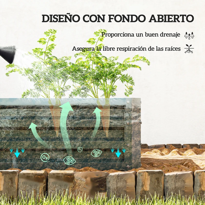 Outsunny Juego de 2 Jardineras Exterior Grandes de Acero Galvanizado, Huertos Urbanos, Maceteros Exterior Elevados para Plantas, Flores, Terraza, Jardín, Resistente a la Intemperie, 110x50x30 cm Verde