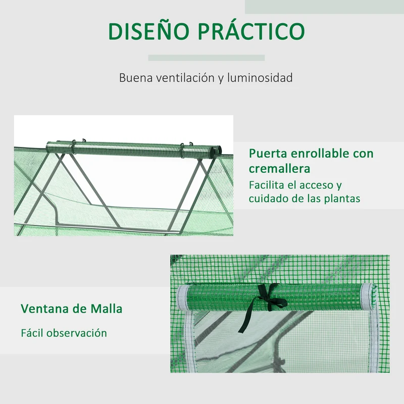 Outsunny Invernadero de Exterior, 180x140x80 cm, Invernadero Pequeño con 4 Ventanas Enrollables de Malla, Marco de Acero y Cubierta PE 140g/㎡ Anti-UV para Jardin, Cultivos, Plantas, Verde