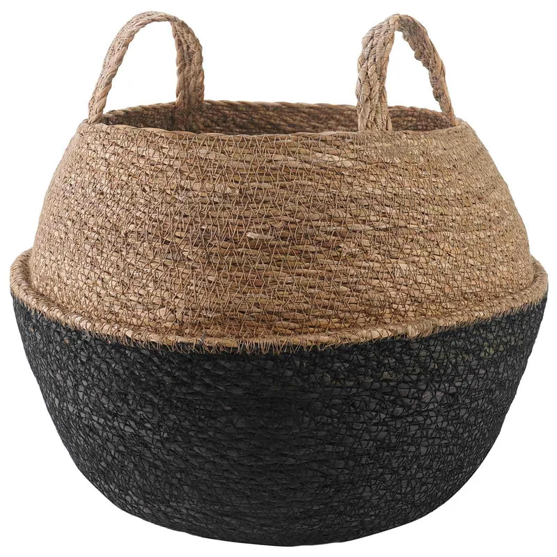 Maceta Con Asas Negro Ø 45 X 36 Cm 100% Hierba Marina