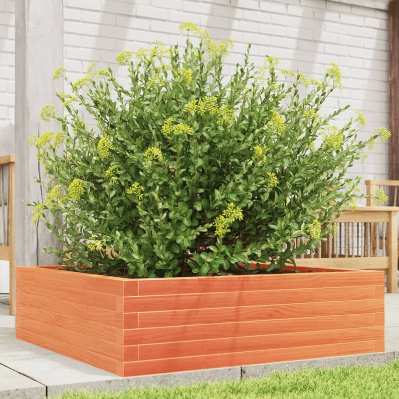 Jardinera De Madera Maciza Pino Marrón Cera 80x80x23 Cm