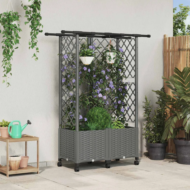 Cama Elevada Con Trellis Y Techo Gris Claro 124 X 40 X 142 Cm