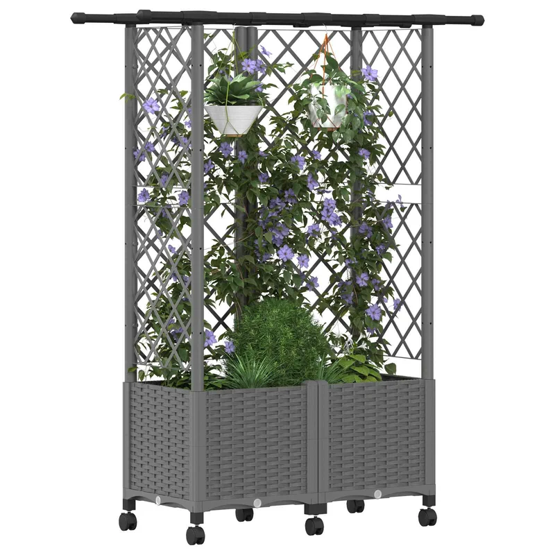 Cama Elevada Con Trellis Y Techo Gris Claro 124 X 40 X 142 Cm