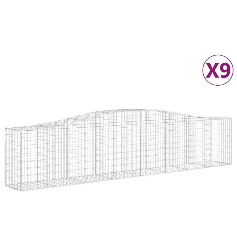Cestas De Gaviones 9 Uds Forma De Arco Hierro 400x50x80/100 Cm