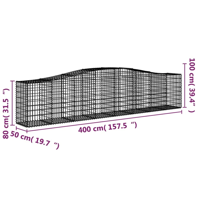Cestas De Gaviones 9 Uds Forma De Arco Hierro 400x50x80/100 Cm