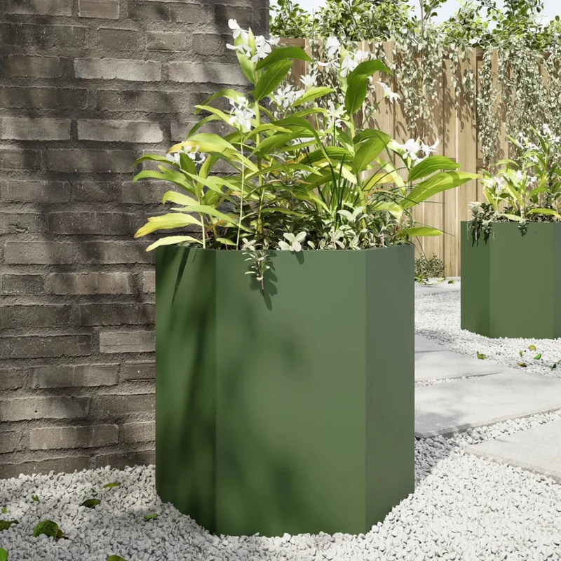 Jardinera Hexagonal De Acero Verde 46x40x45 Cm