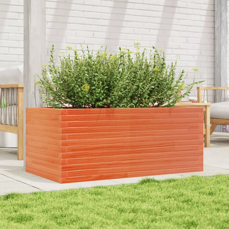 Jardinera De Madera Maciza De Pino Marrón Cera 110x60x46 Cm