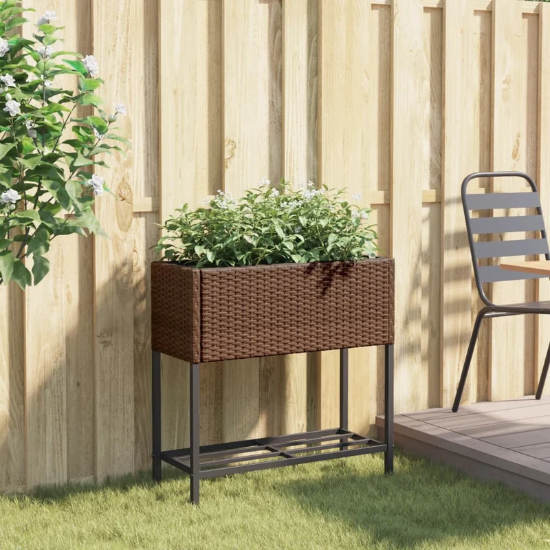 Jardinera Con Estante Ratán Sintético Marrón