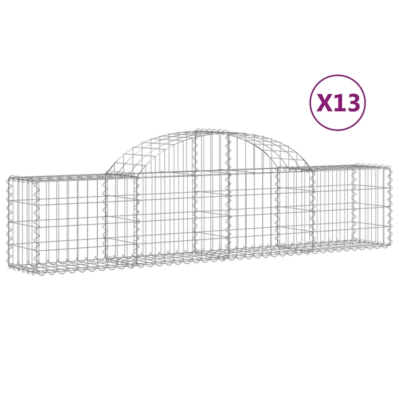 Cestas De Gaviones 13 Uds Forma De Arco Hierro 200x30x40/60 Cm