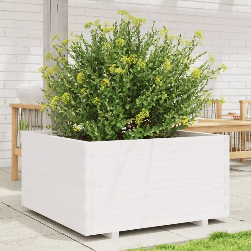 Jardinera Madera Maciza De Pino Blanco 90x90x49,5 Cm