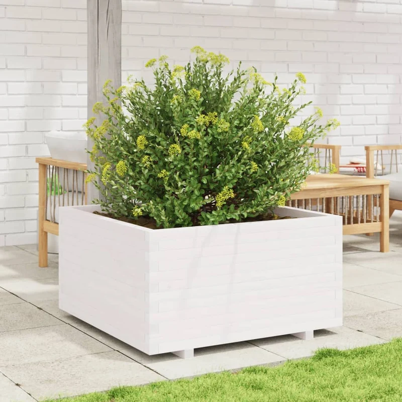 Jardinera Madera Maciza De Pino Blanco 90x90x49,5 Cm