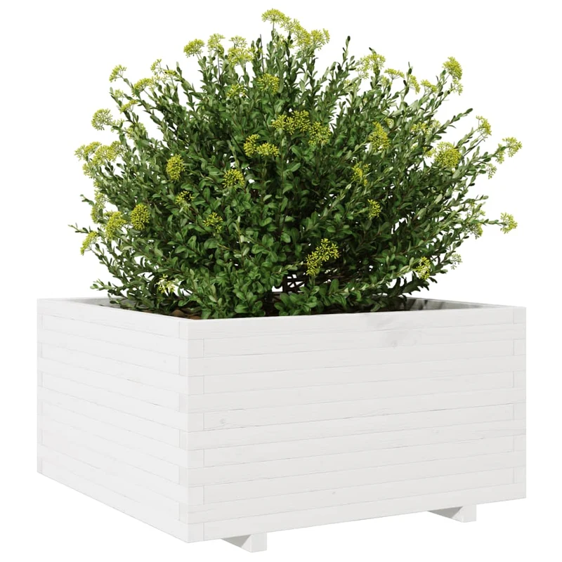 Jardinera Madera Maciza De Pino Blanco 90x90x49,5 Cm