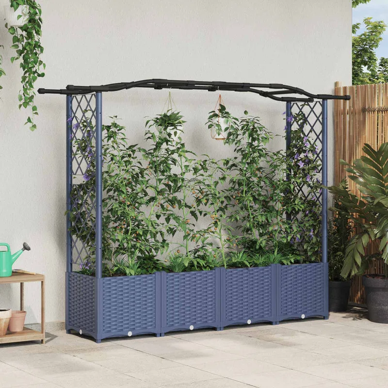 Cama Elevada Con Trellis Y Techo Gris 204 X 40 X 138 Cm Pp