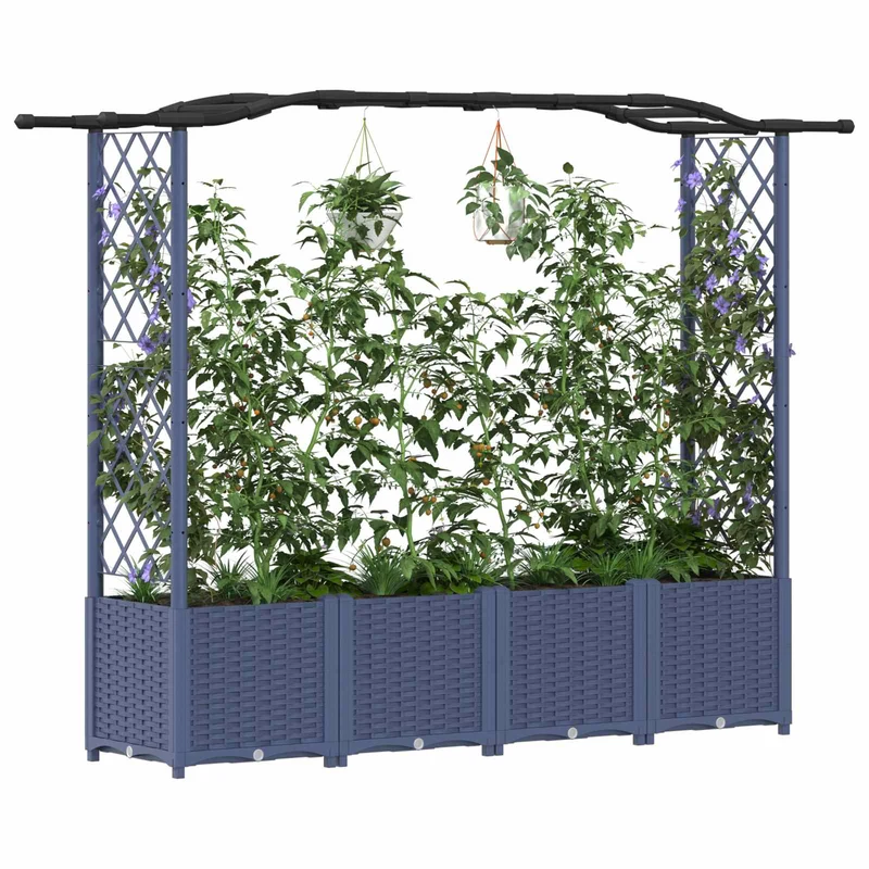 Cama Elevada Con Trellis Y Techo Gris 204 X 40 X 138 Cm Pp