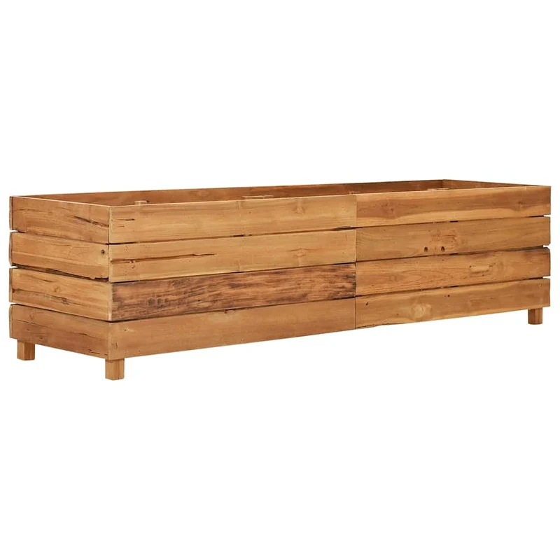 Arriate Elevado Madera De Teca Reciclada Y Acero 150x40x38 Cm