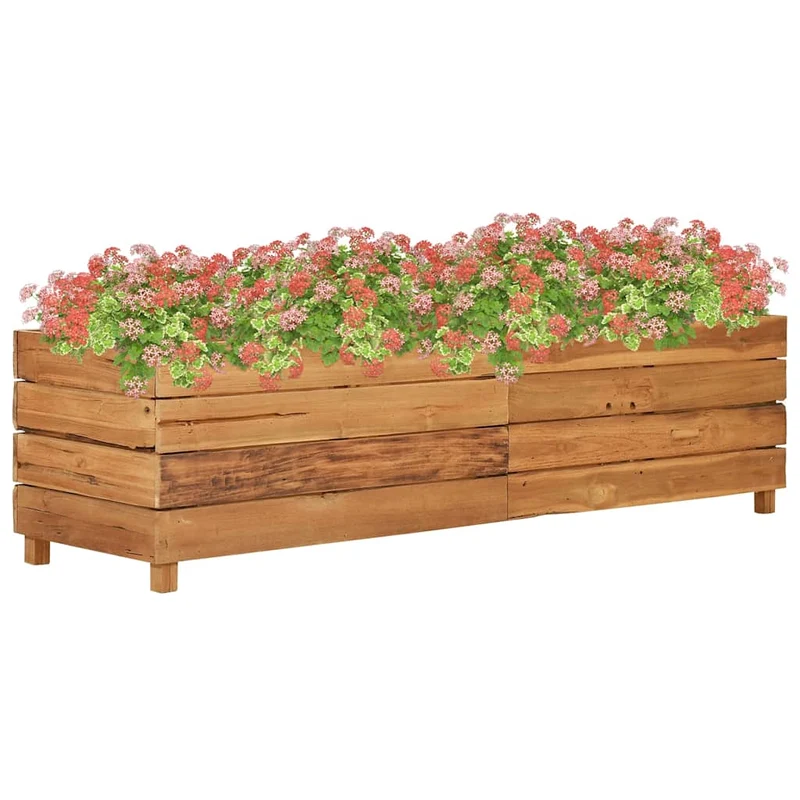 Arriate Elevado Madera De Teca Reciclada Y Acero 150x40x38 Cm