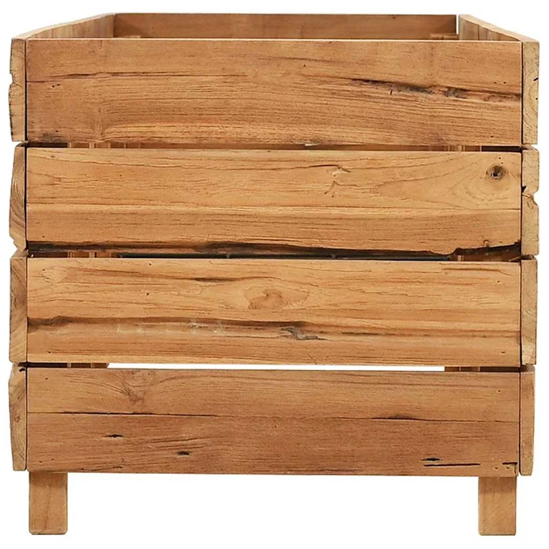 Arriate Elevado Madera De Teca Reciclada Y Acero 150x40x38 Cm