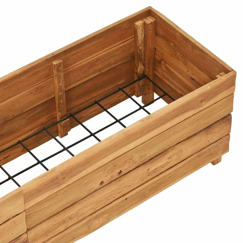 Arriate Elevado Madera De Teca Reciclada Y Acero 150x40x38 Cm