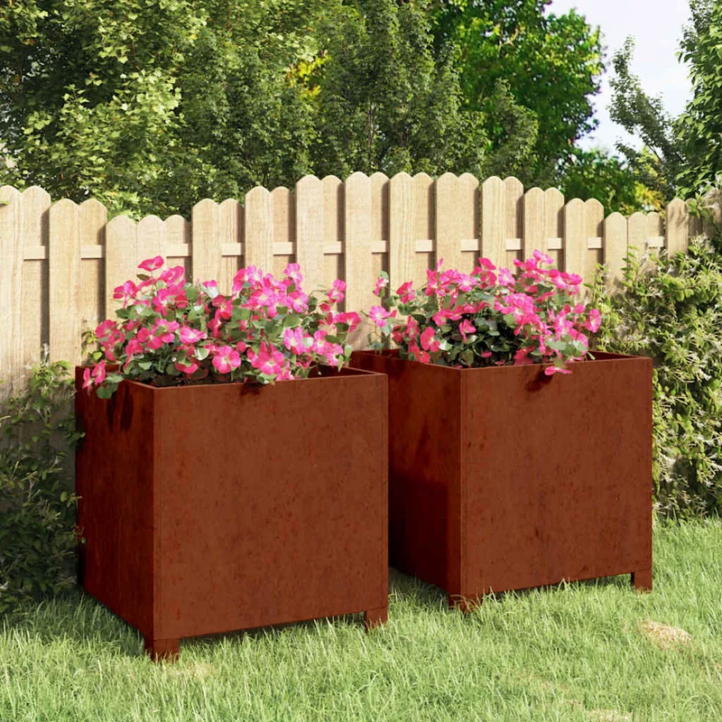 Jardineras Con Patas 2 Uds Acero Corten Oxidado 40x40x40 Cm