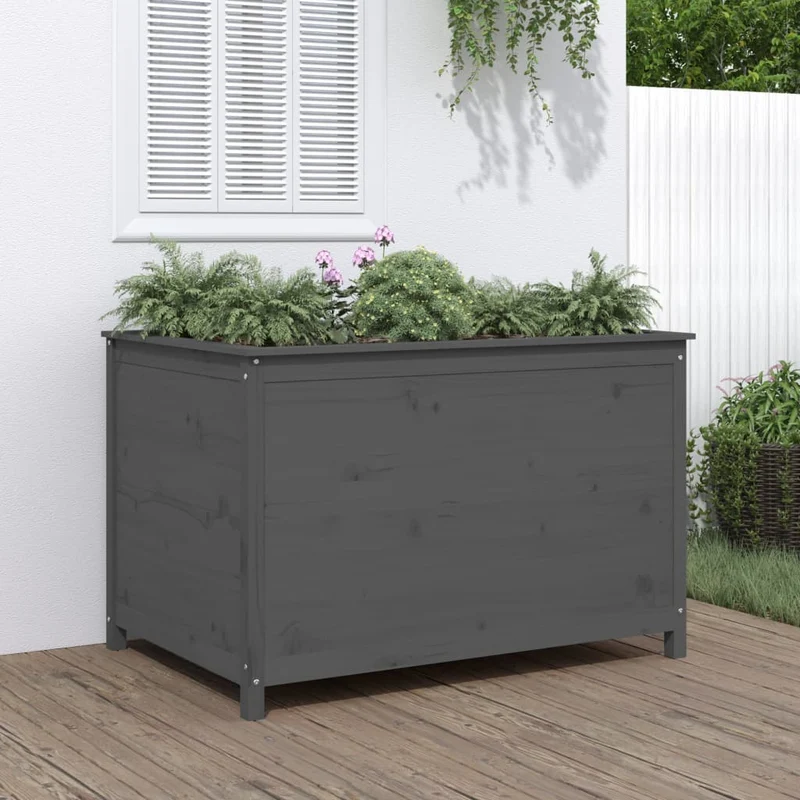Arriate Elevado De Jardín Madera De Pino Gris 119,5x82,5x78 Cm