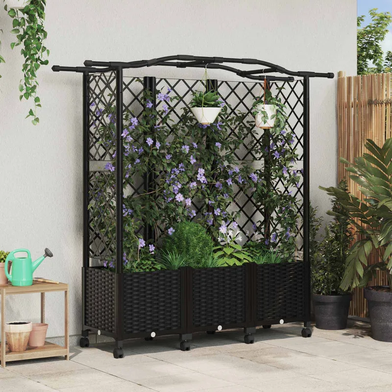 Cama Elevada Con Trellis Y Techo Negro 163 X 40 X 144 Cm Pp
