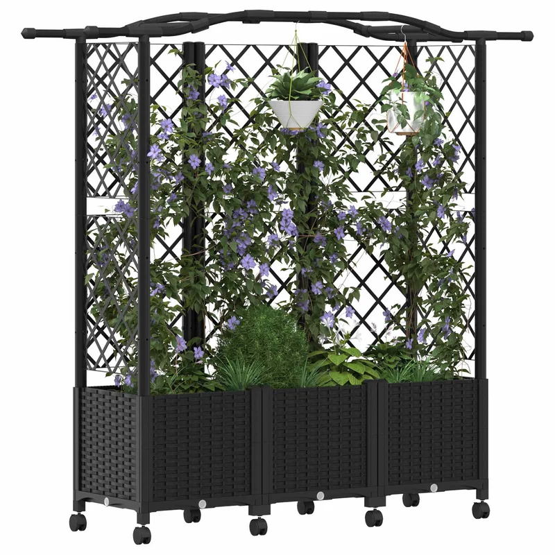 Cama Elevada Con Trellis Y Techo Negro 163 X 40 X 144 Cm Pp