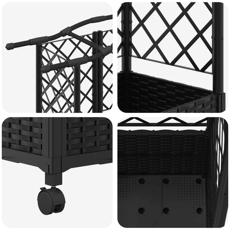Cama Elevada Con Trellis Y Techo Negro 163 X 40 X 144 Cm Pp
