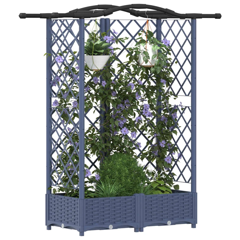 Cama Elevada Con Trellis Y Techo Gris 124 X 40 X 123 Cm Pp