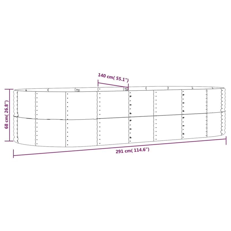 Jardinera Arriate Acero Galvanizado Plata 291x140x68 Cm