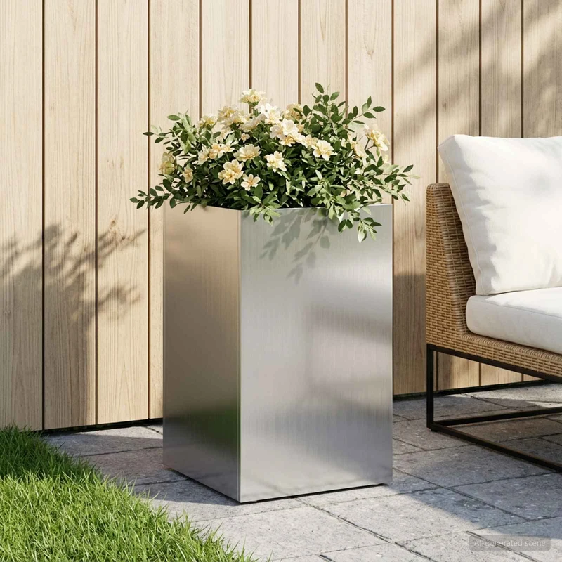 Macetero De Jardín Plateado 40 X 40 X 50 Cm Acero Galvanizado