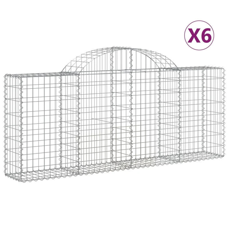 Cestas De Gaviones 6 Uds Forma De Arco Hierro 200x30x80/100 Cm