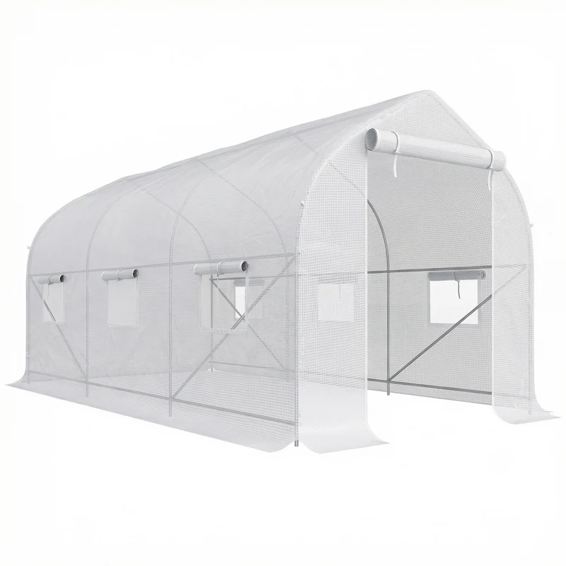 Homcom Invernadero De Túnel Jardín 4x2x2 M Con 6 Ventanas Y Puerta Blanco