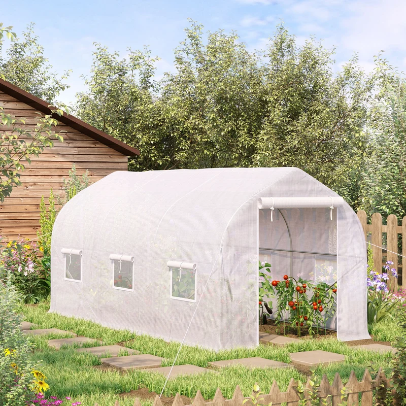 Homcom Invernadero De Túnel Jardín 4x2x2 M Con 6 Ventanas Y Puerta Blanco