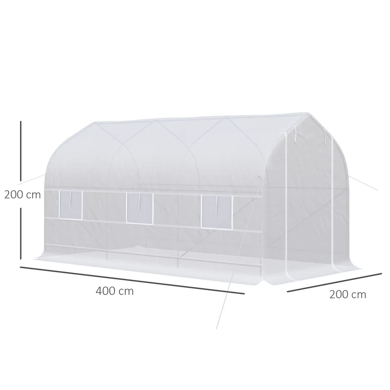 Homcom Invernadero De Túnel Jardín 4x2x2 M Con 6 Ventanas Y Puerta Blanco