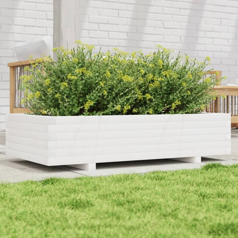 Jardinera De Madera Maciza De Pino Blanco 110x60x26,5 Cm