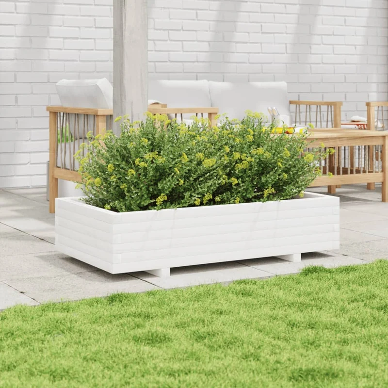 Jardinera De Madera Maciza De Pino Blanco 110x60x26,5 Cm