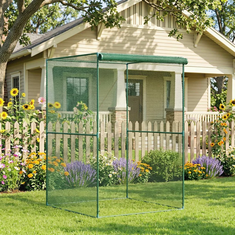 Outsunny Jaula De Cultivo Con Puerta Enrollable Y Marco De Acero 120x120x180 Cm