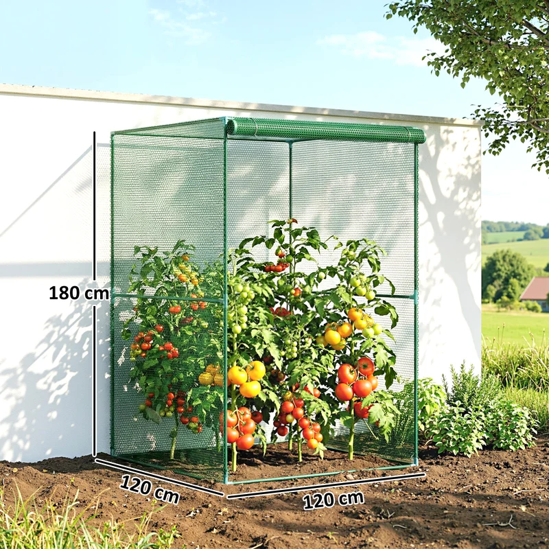 Outsunny Jaula De Cultivo Con Puerta Enrollable Y Marco De Acero 120x120x180 Cm